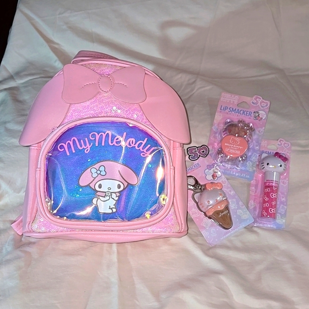 My Melody PU Leather Backpack and Lip Smacker Trio